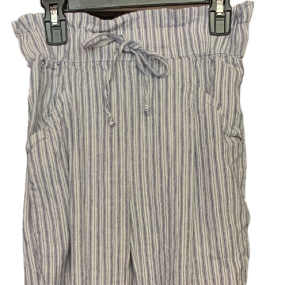 American Eagle Linen Beach Pants Size XS Blue and White Striped Paperbag Waist - Picture 6 of 11